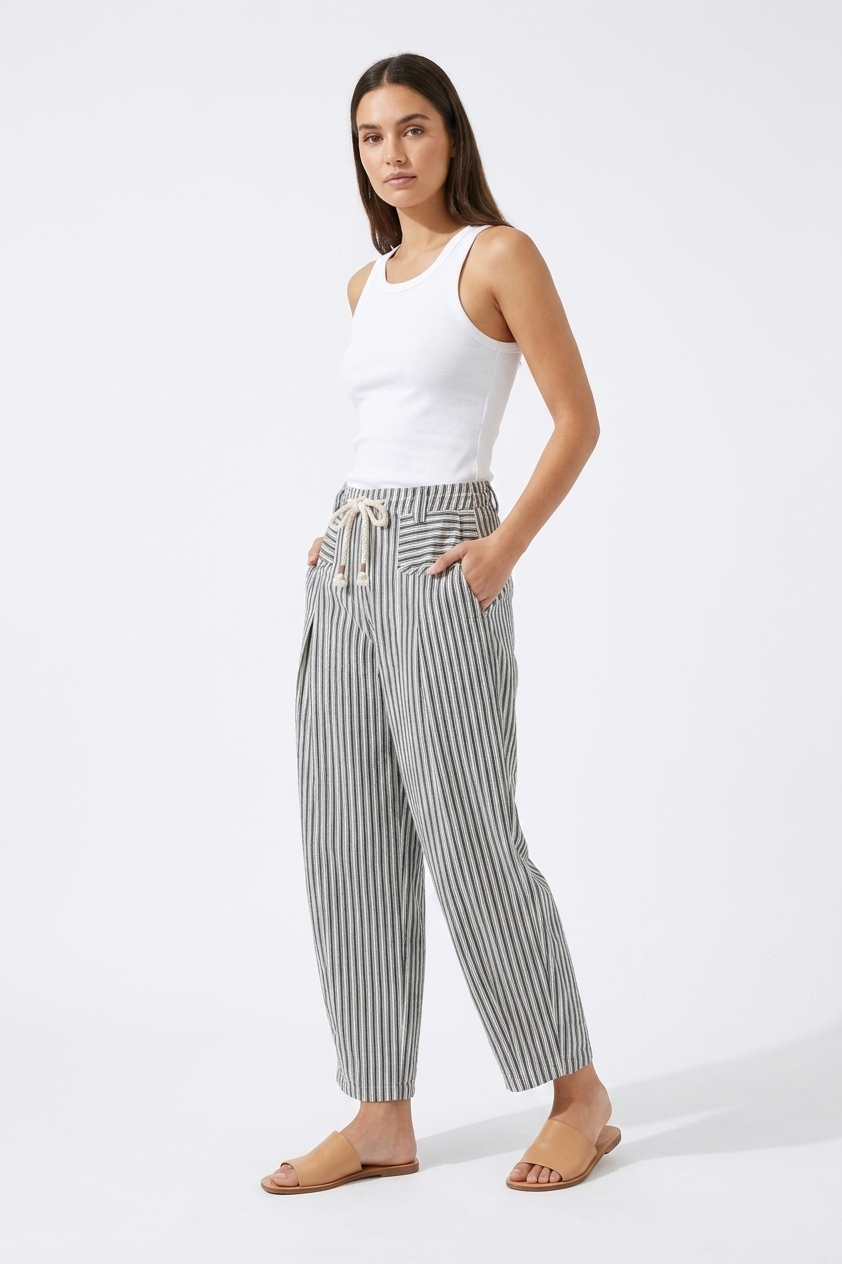 The Marina Striped Rope-Tie Barrel Leg Trouser