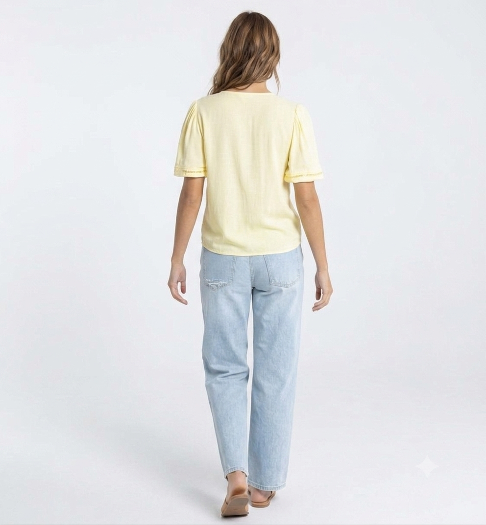 The Sunwashed Butter Yellow Front-Tie Blouse