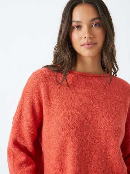 The Scarlett Soft-Knit Boatneck Pullover Sweater in Cherry Red