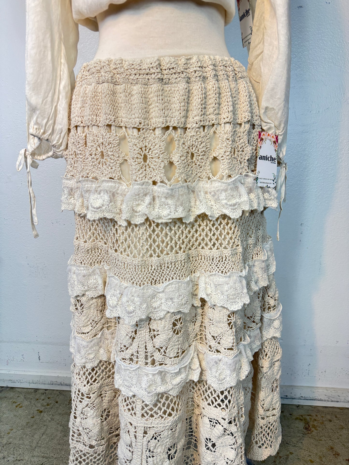BALI crochet detail midi skirt