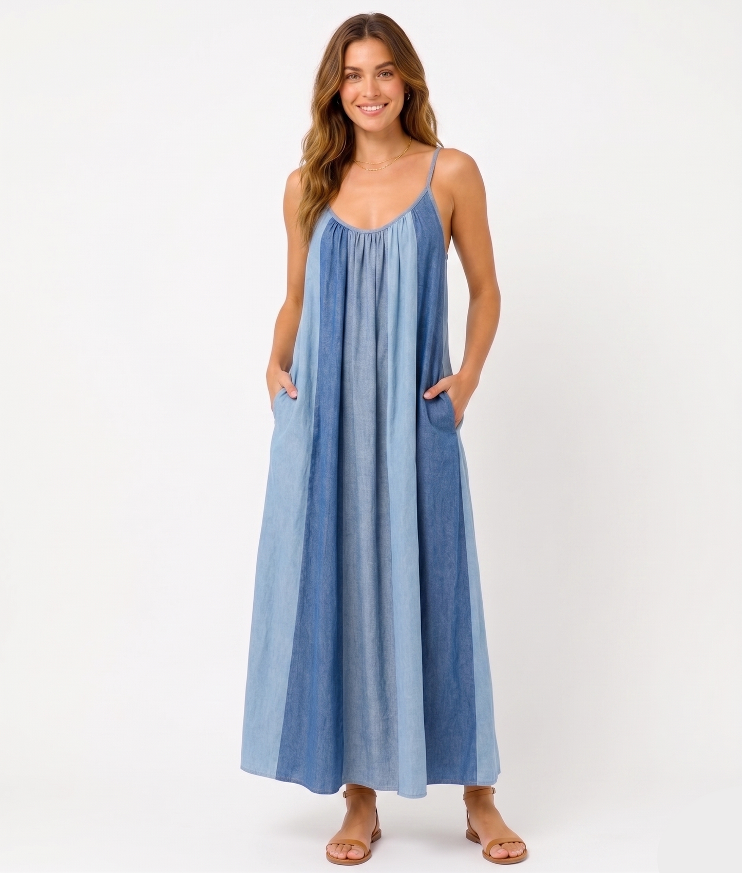 The Chambray Coastal Colorblock Maxi Dress