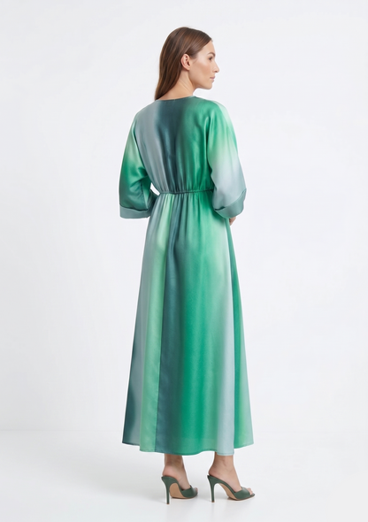The Siren Ombré Satin Plunge Kaftan Maxi