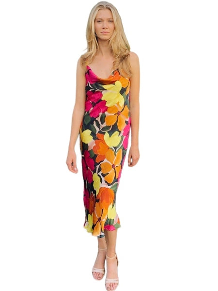 Magenta flower Midi dress