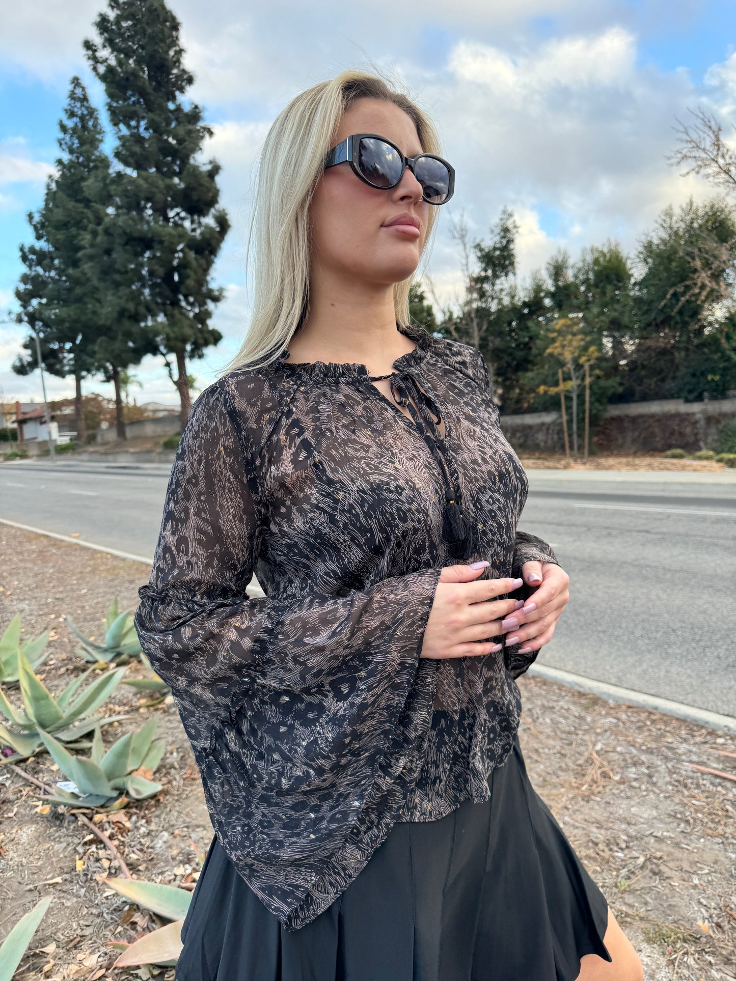 Noelle Printed Bell Sleeve Top