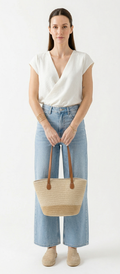 The Aria Textured Wrap-Front Tie-Back Top