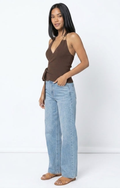 The Monaco Ring-Detail Ribbed Wrap Halter Top