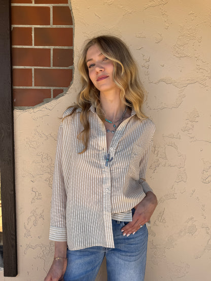 Seal Beach Striped Button Down Top