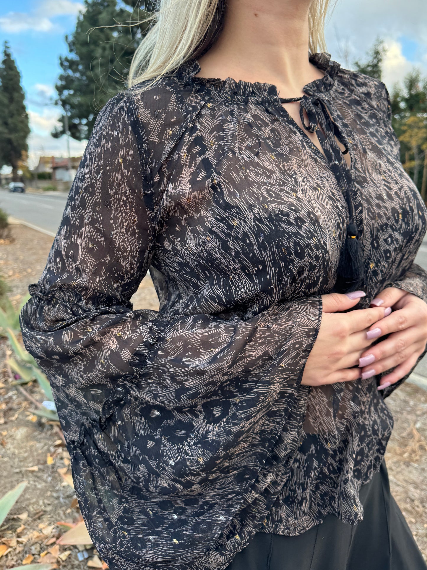 Noelle Printed Bell Sleeve Top