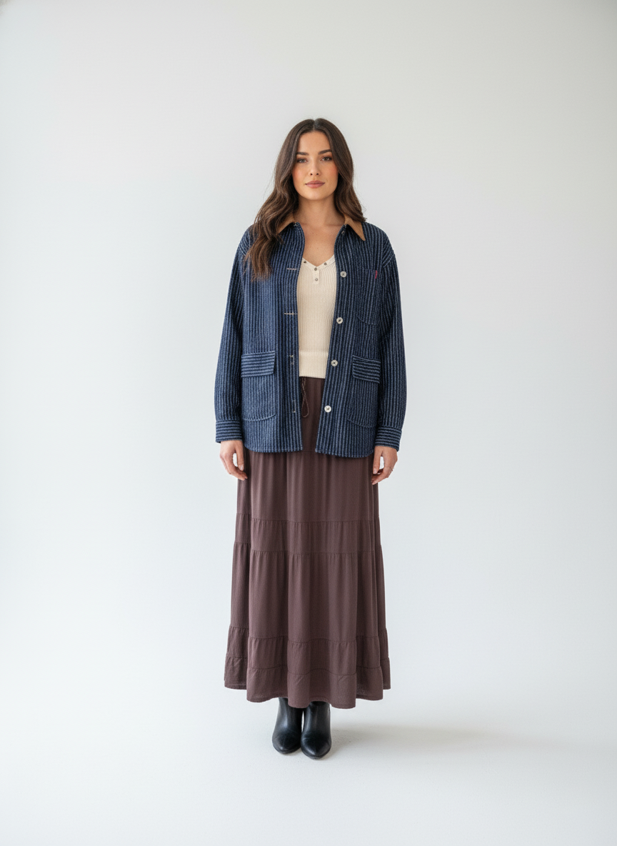 Striped Utility Denim Jacket