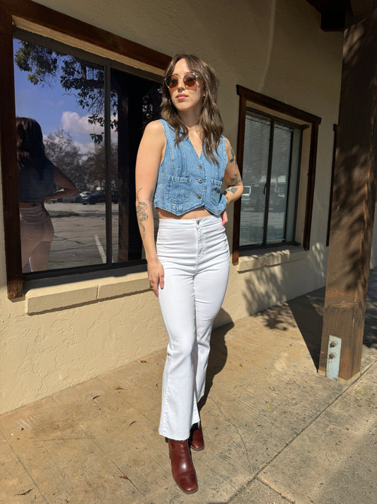 NEWPORT white highrise cropped flares