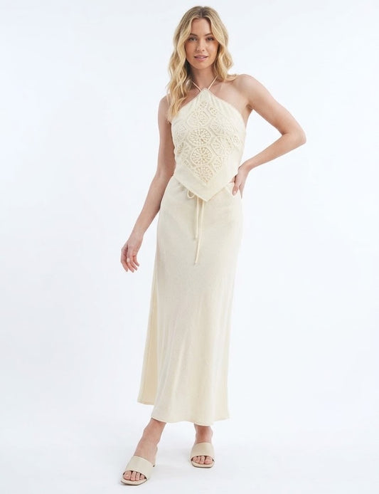 The Paloma Drawstring Bias-Cut Maxi Skirt in Cream