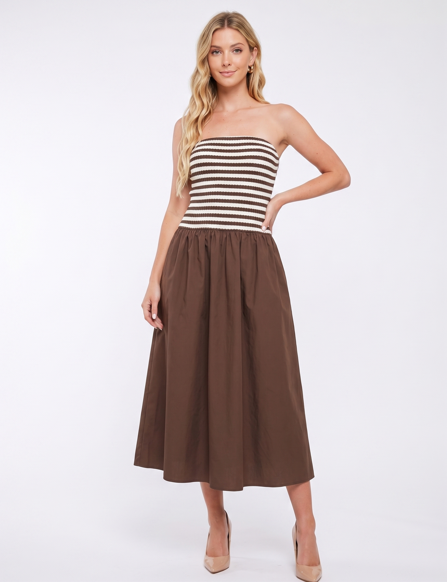 The Celine Striped Mixed-Media Midi Skyler