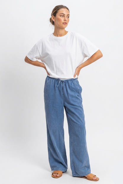 The Pacific Chill Drawstring Wide-Leg Mineral Wash Pant