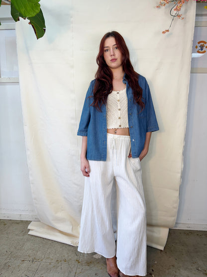 Oversized denim button up top