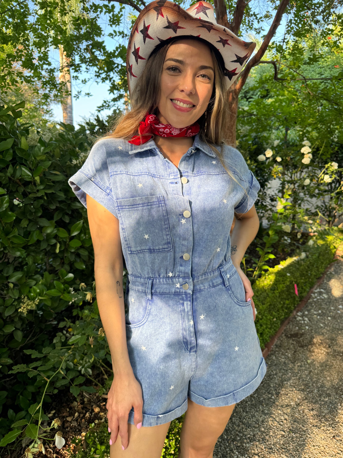 Star denim romper