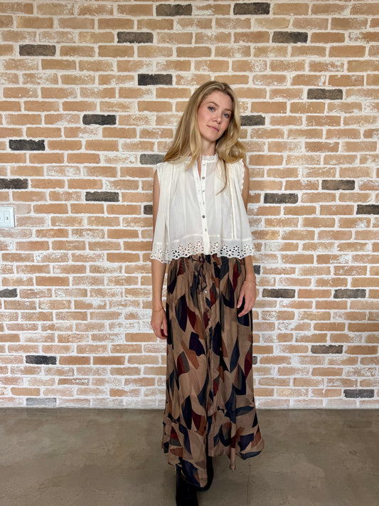 Smocked waist printed skirt