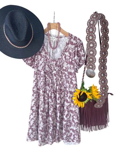 Shadow floral pleated dress