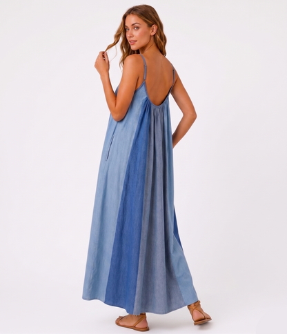 The Chambray Coastal Colorblock Maxi Dress