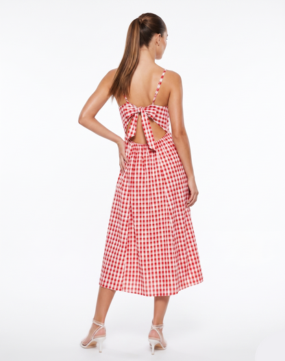 Clara Gingham Cutout Midi Dress in Red & White