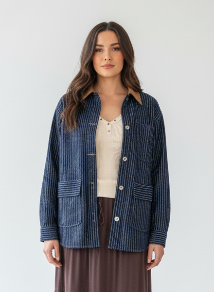 Striped Utility Denim Jacket