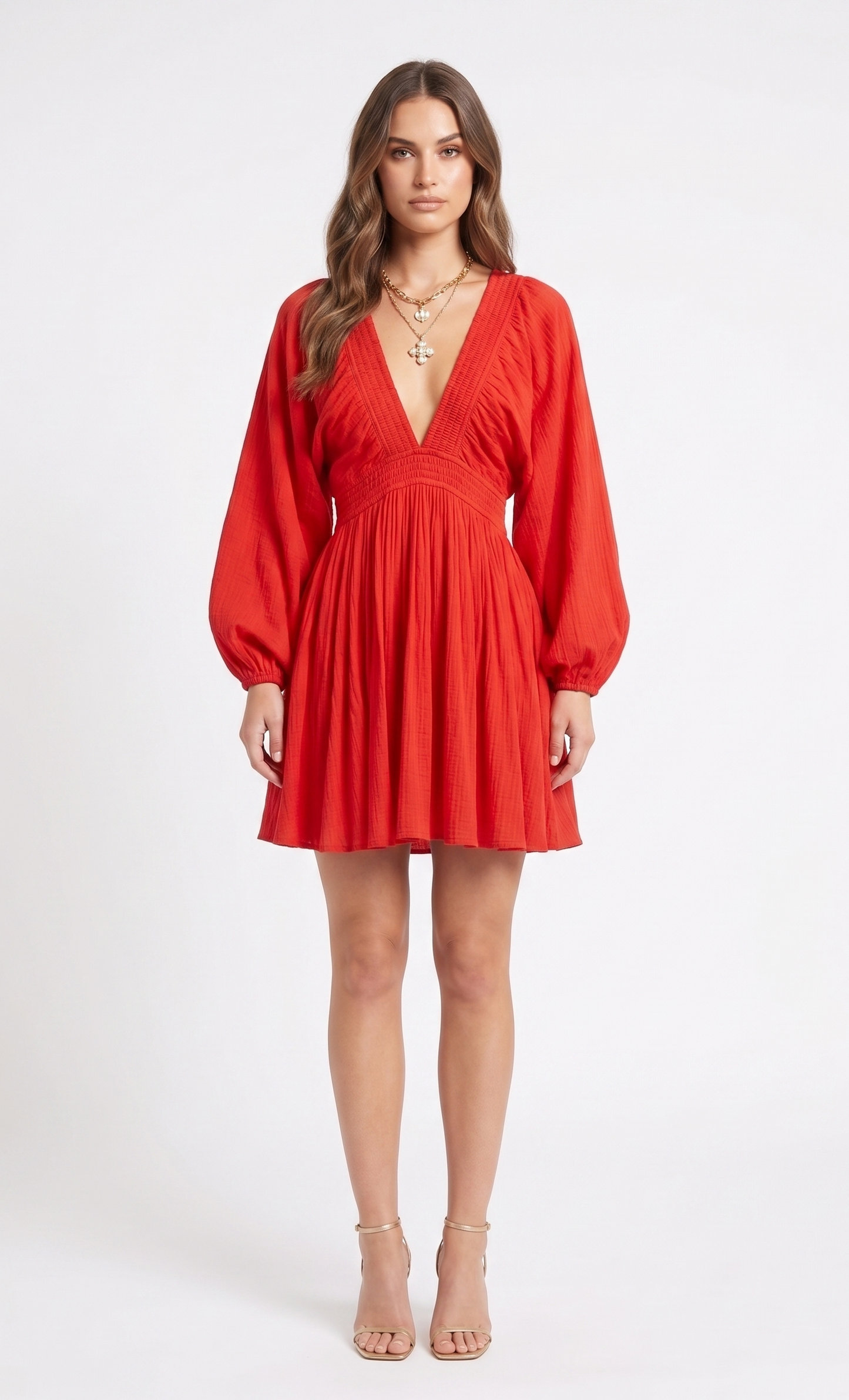 The Valentina Plunge Balloon-Sleeve Skater Mini Dress