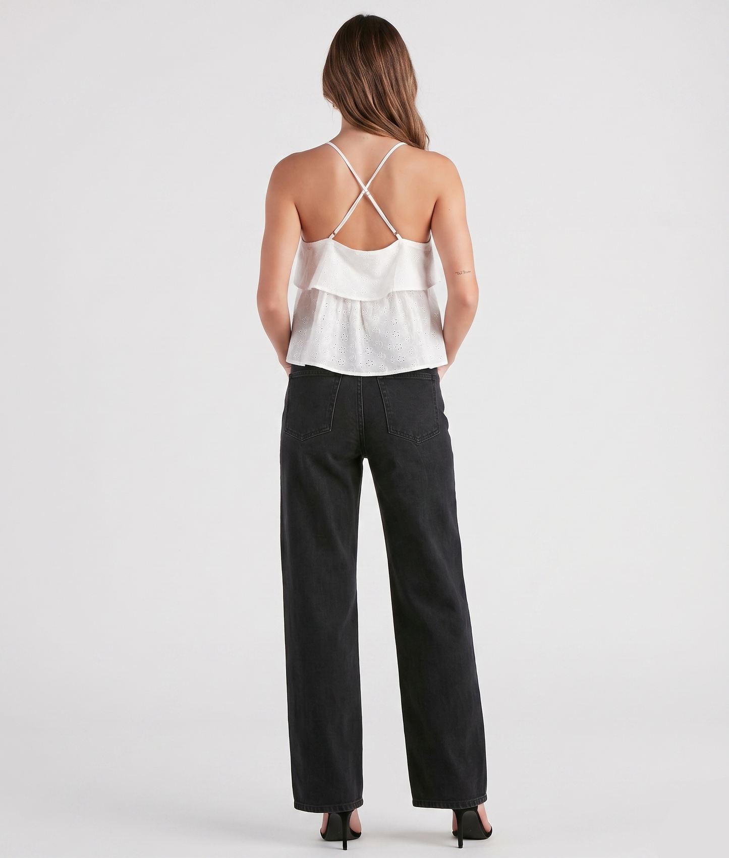 Layered Eyelet Halter Cami