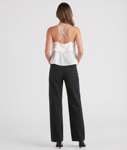 Layered Eyelet Halter Cami