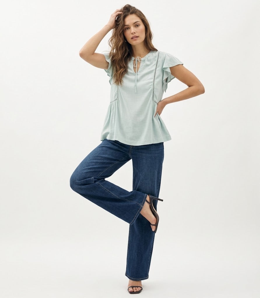 The Clarissa Flutter-Sleeve Ladder-Lace Babydoll Top