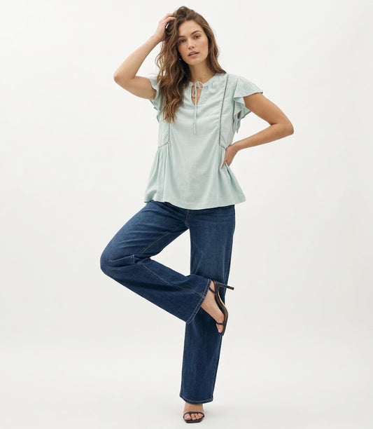 The Clarissa Flutter-Sleeve Ladder-Lace Babydoll Top
