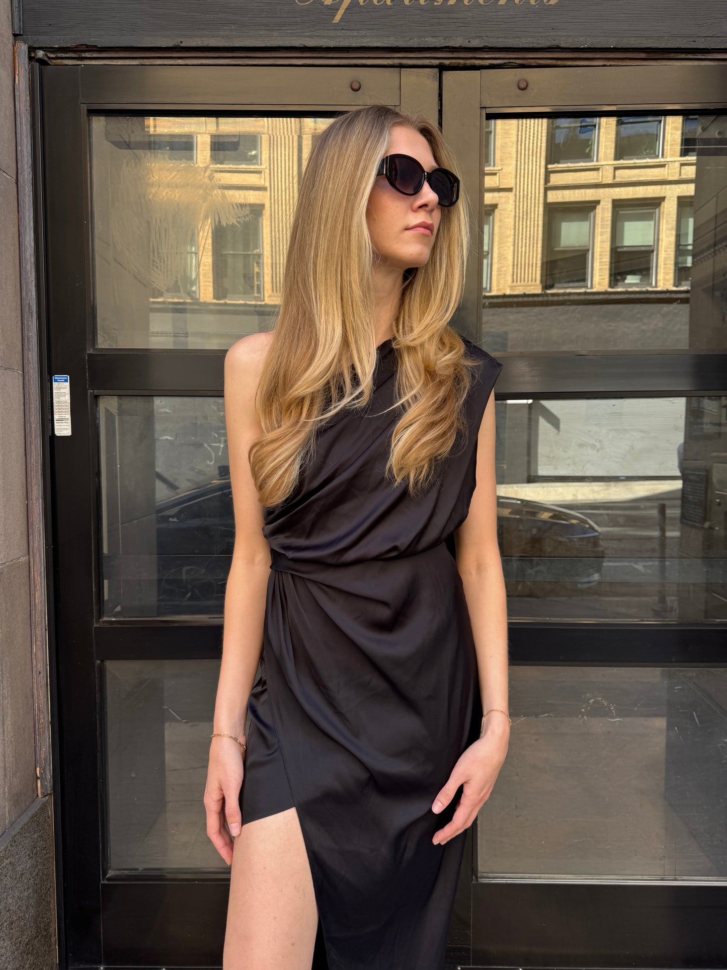 One shoulder side slit dress
