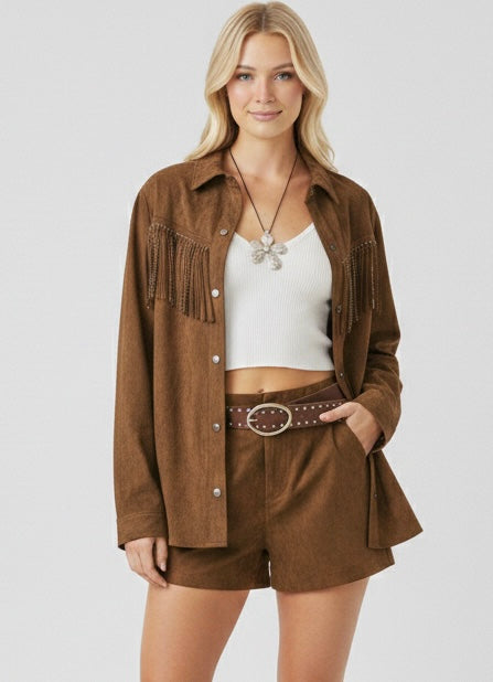Fringe faux suede jacket