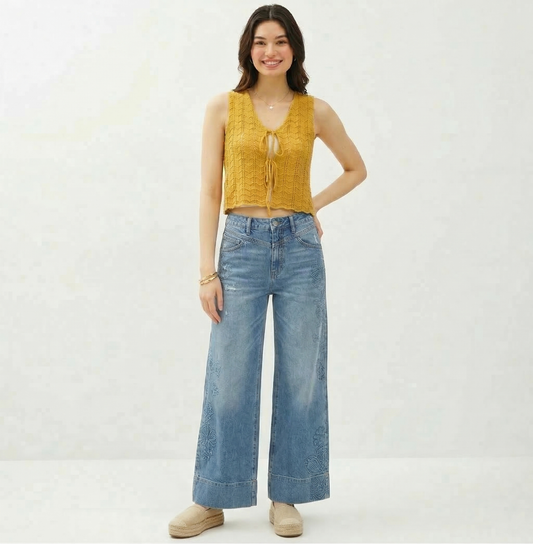 Mustard Crochet Tie Front vest