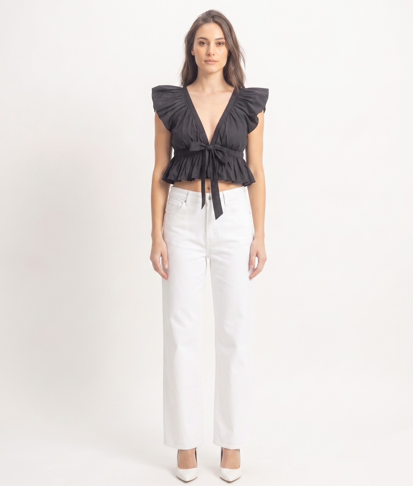 The Day Blue & Midnight Dahlia Ruffle Tie-Front Crop Top