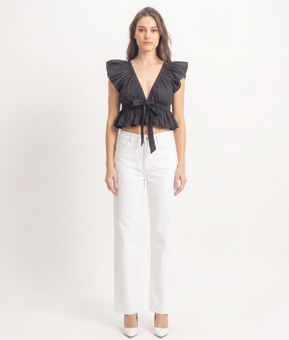 The Day Blue & Midnight Dahlia Ruffle Tie-Front Crop Top