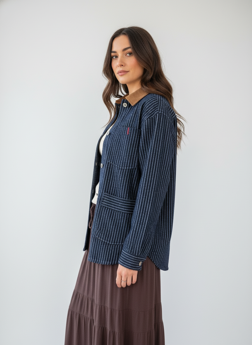 Striped Utility Denim Jacket