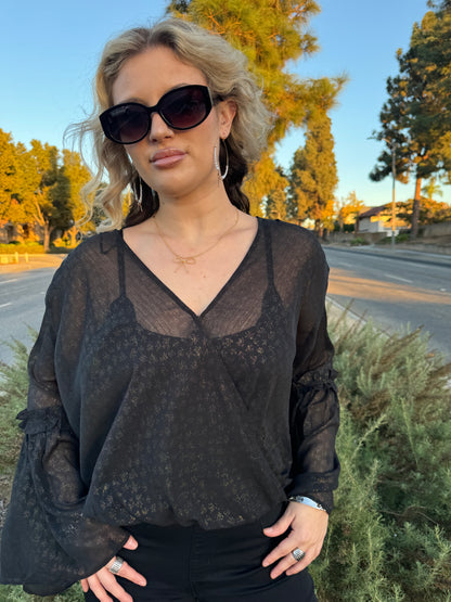 Sheer Gold Bell Sleeve Top
