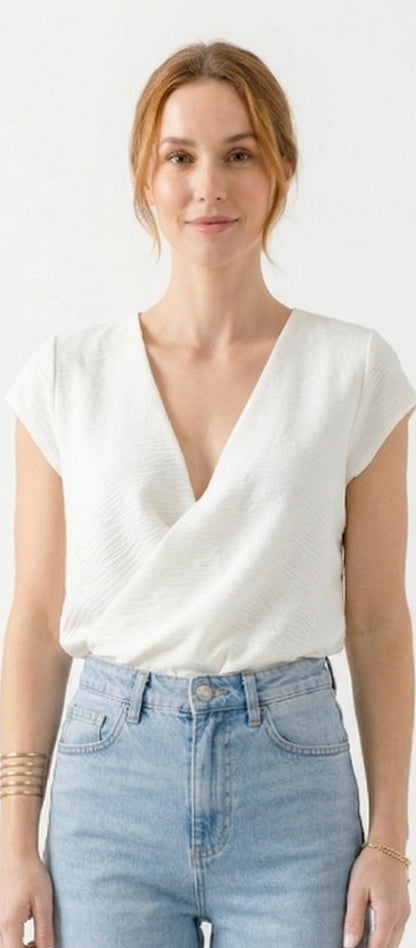 The Aria Textured Wrap-Front Tie-Back Top