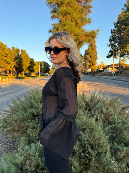 Sheer Gold Bell Sleeve Top