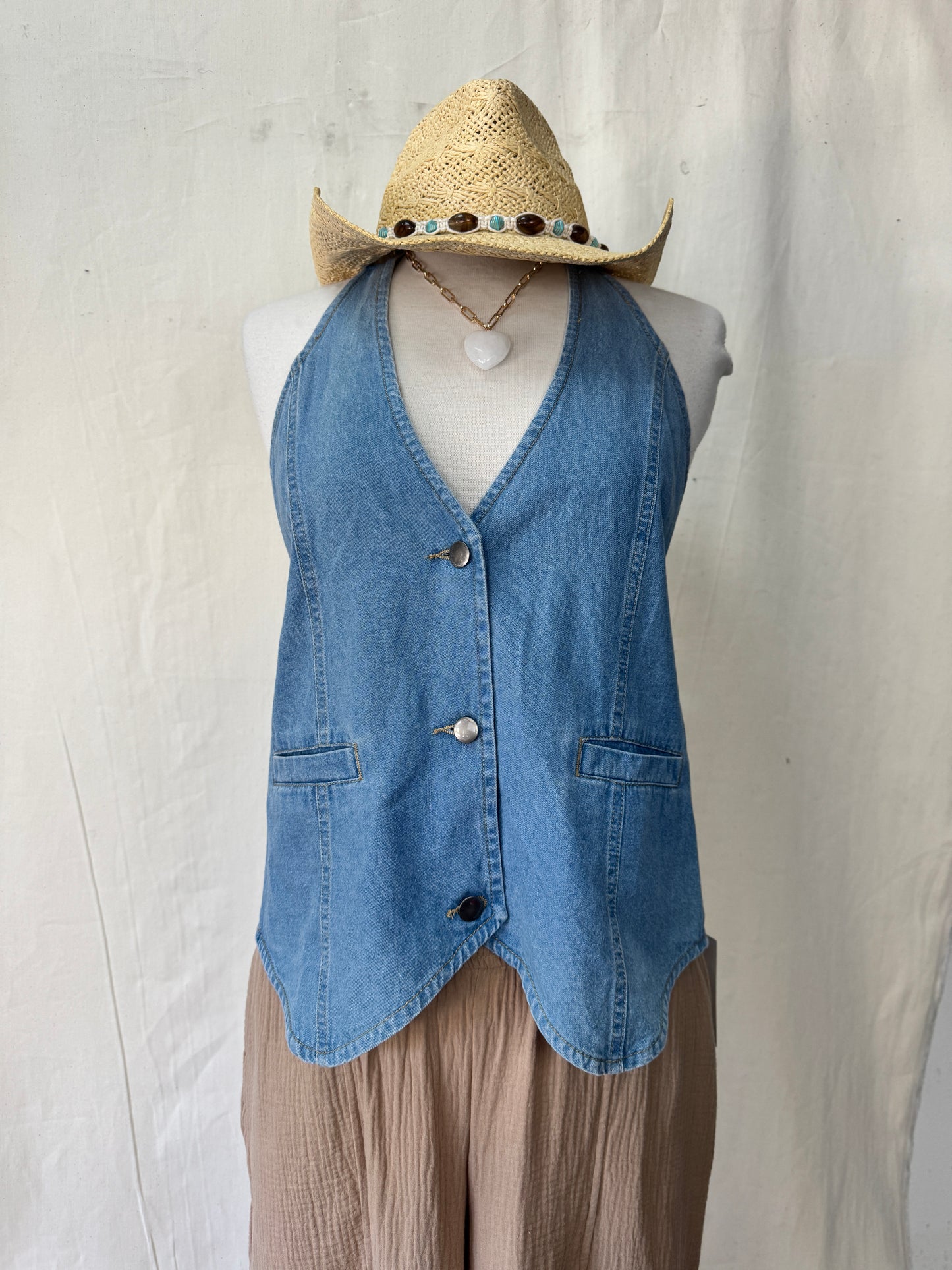 Denim halter vest