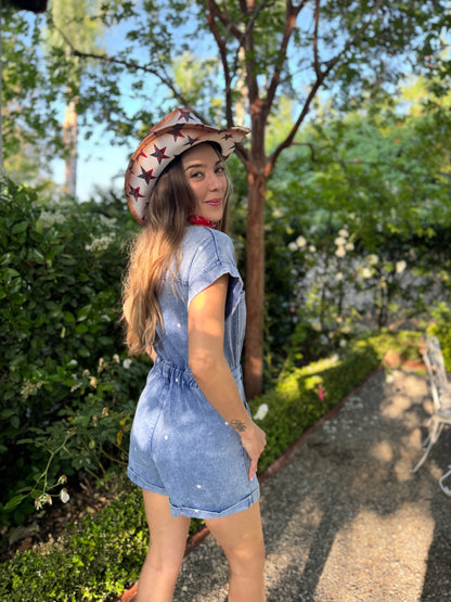 Star denim romper