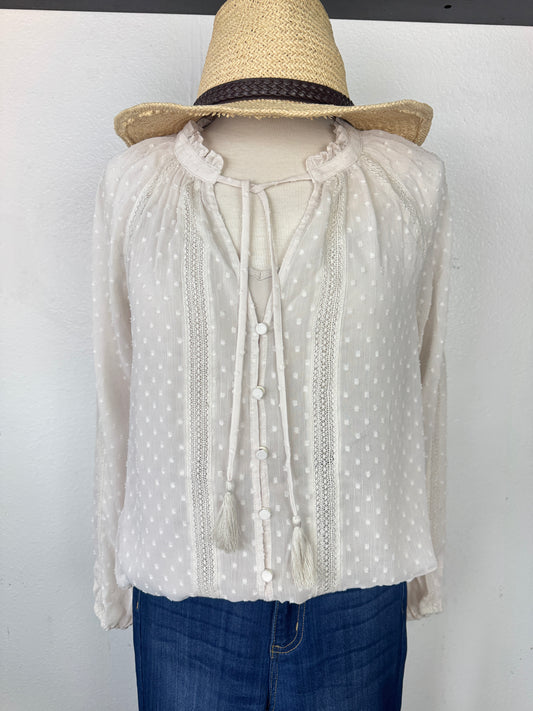 Chiffon lace front button Blouse