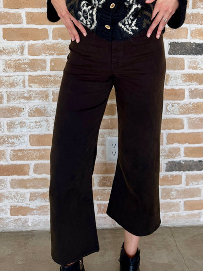 Washed cropped wide leg pants