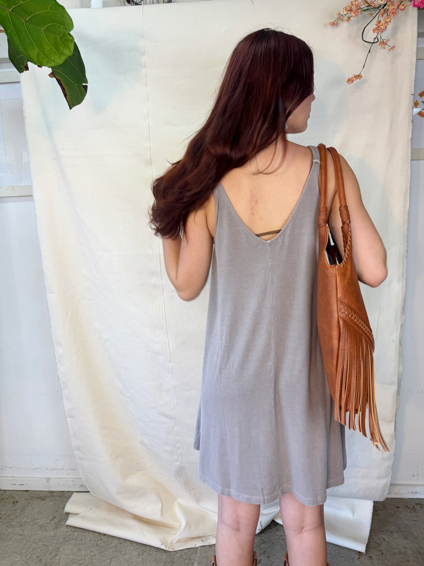 Grey ribbed mini dress