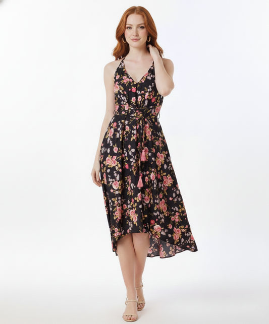 PINK GARDEN HALTER DRES