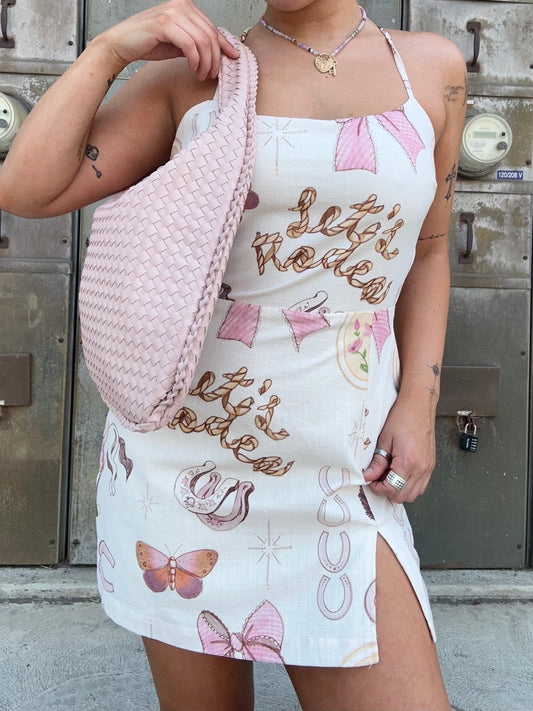 Woven vegan leather shoulder bag