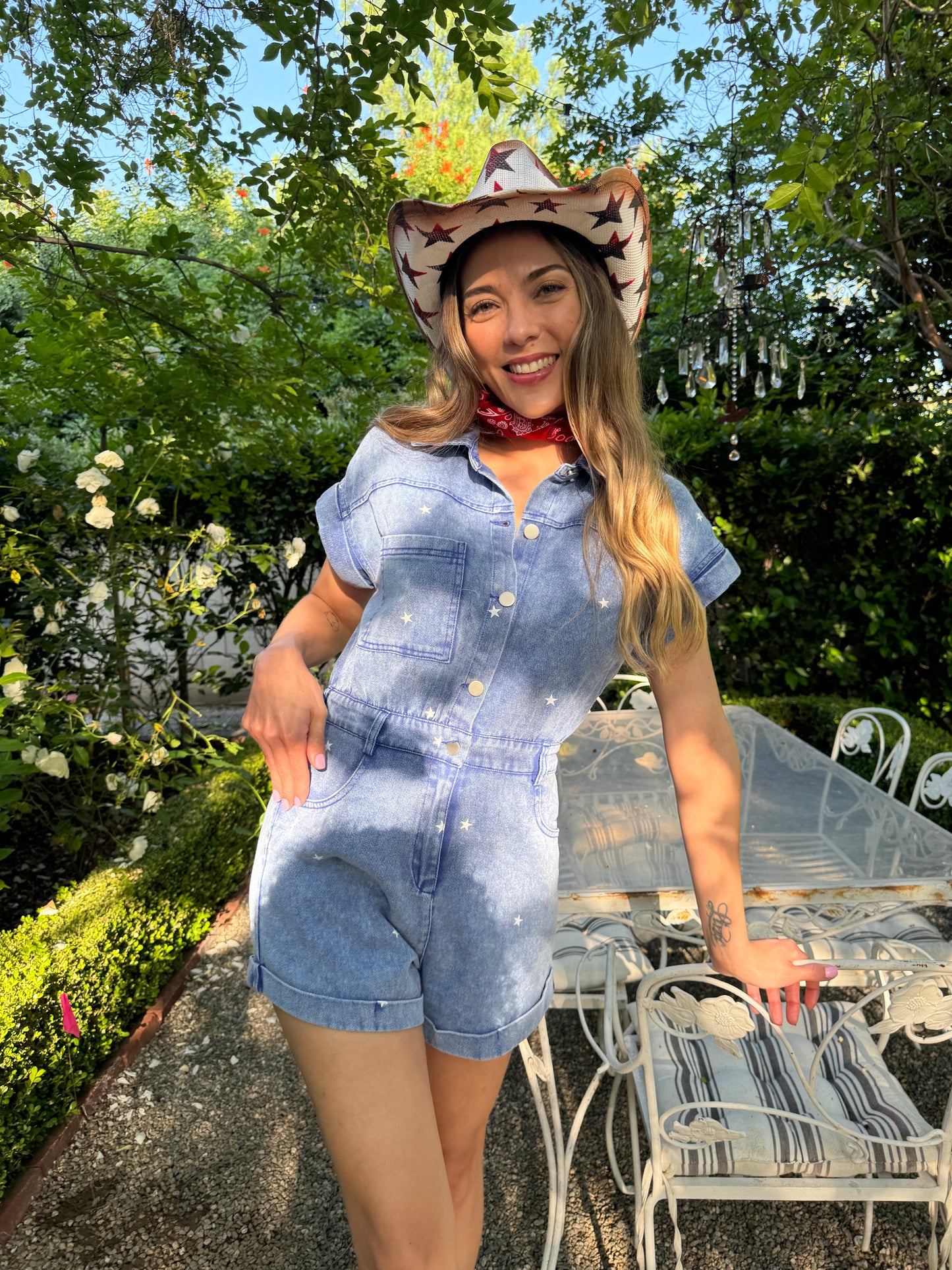 Star denim romper