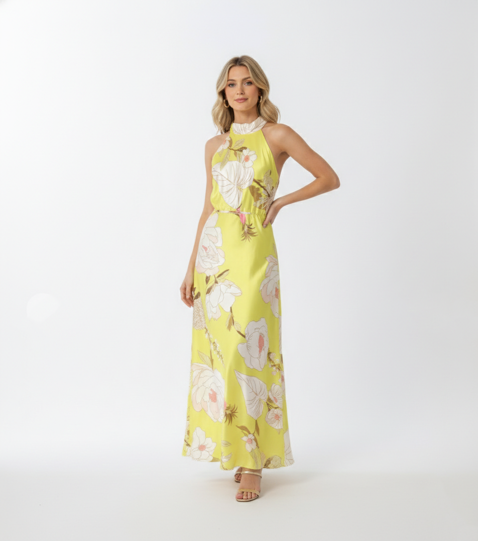 CELESTE HALTER FLORAL MAXI