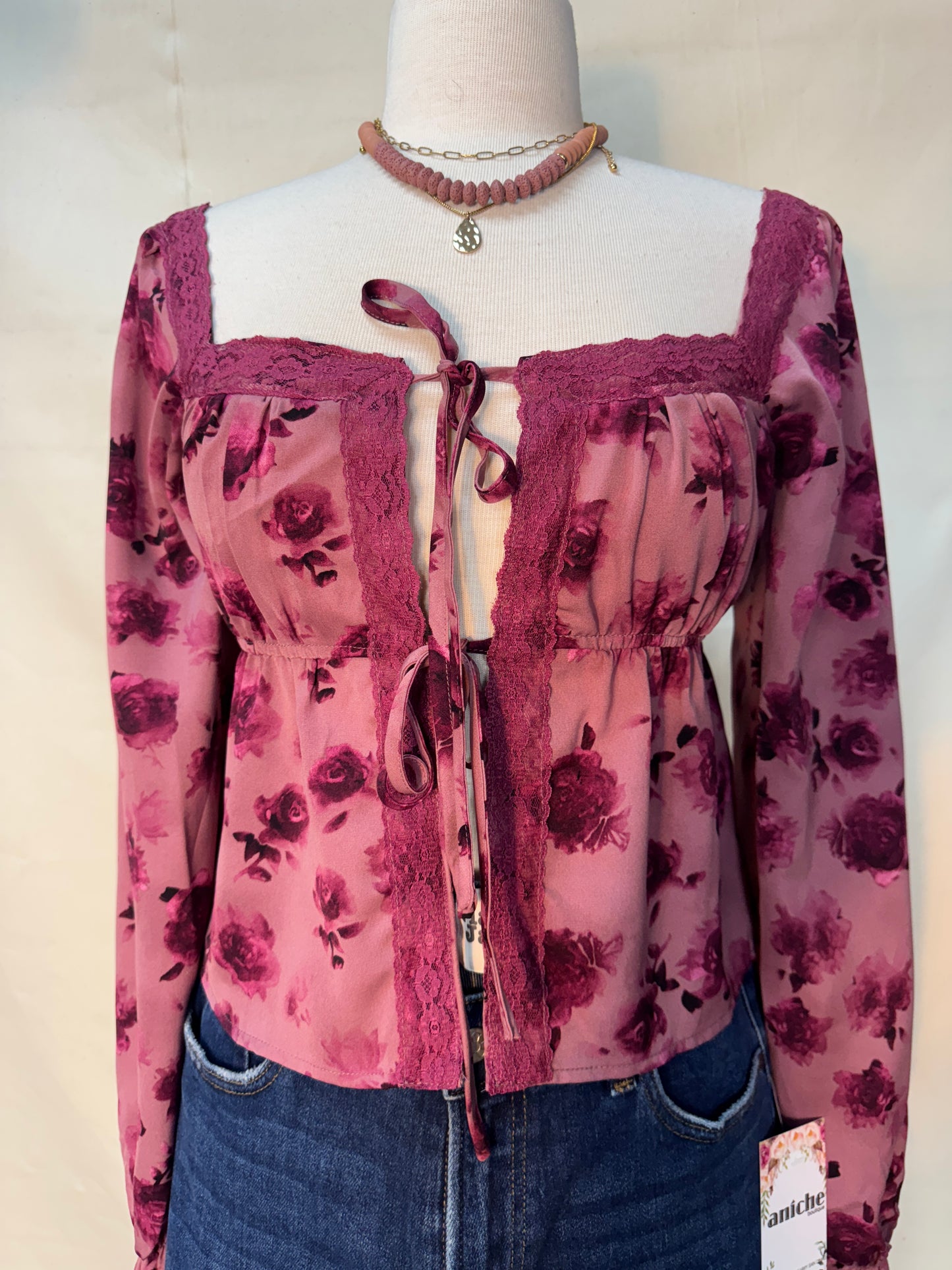 Plum lace rose top