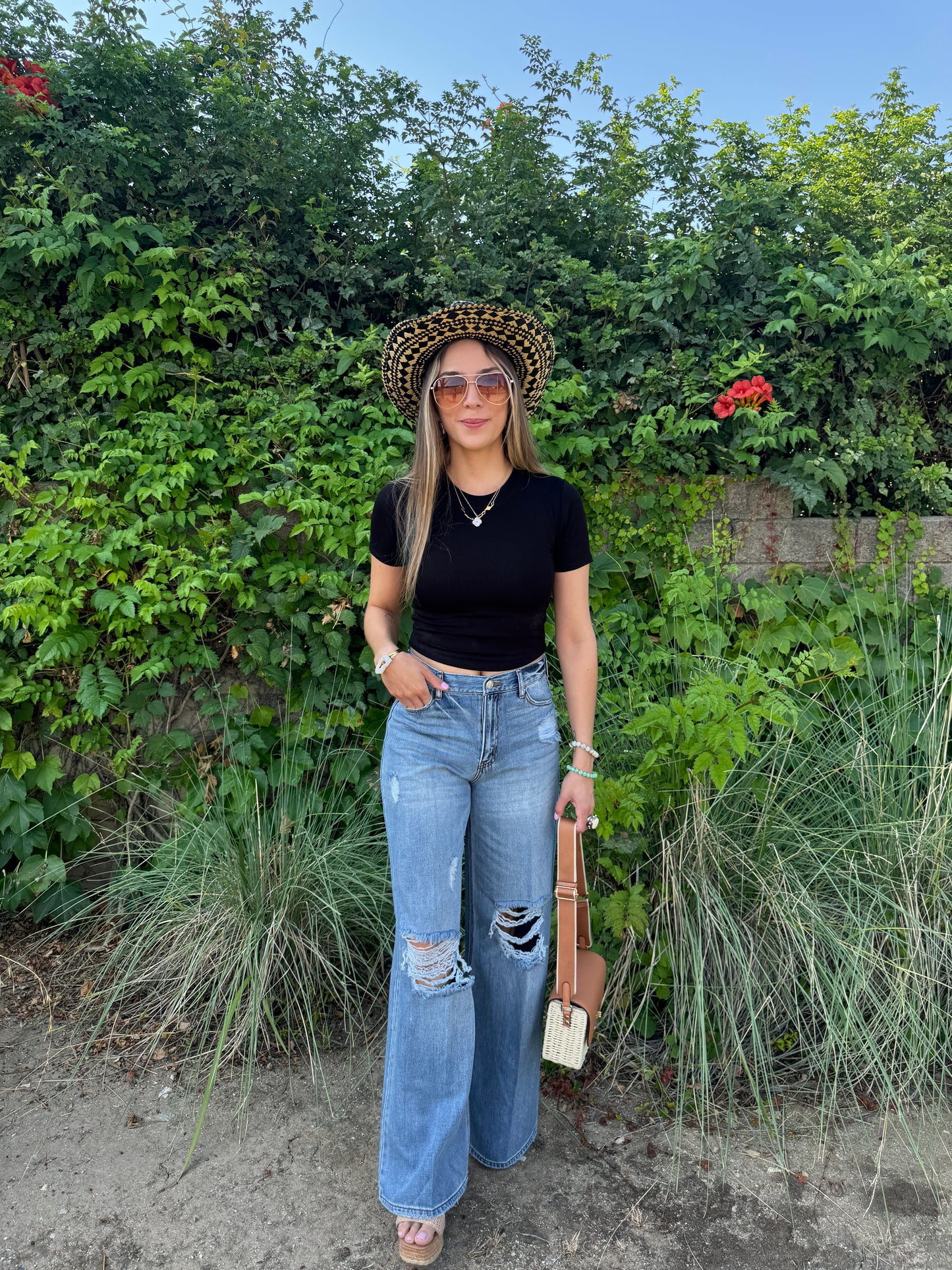 high waisted distressed jeans