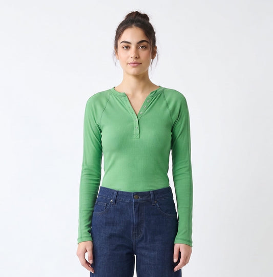 The Riley Snap-Button Ribbed Henley Long-Sleeve Top